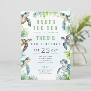 Turtle Theme Birthday Invite Ocean Animals Party