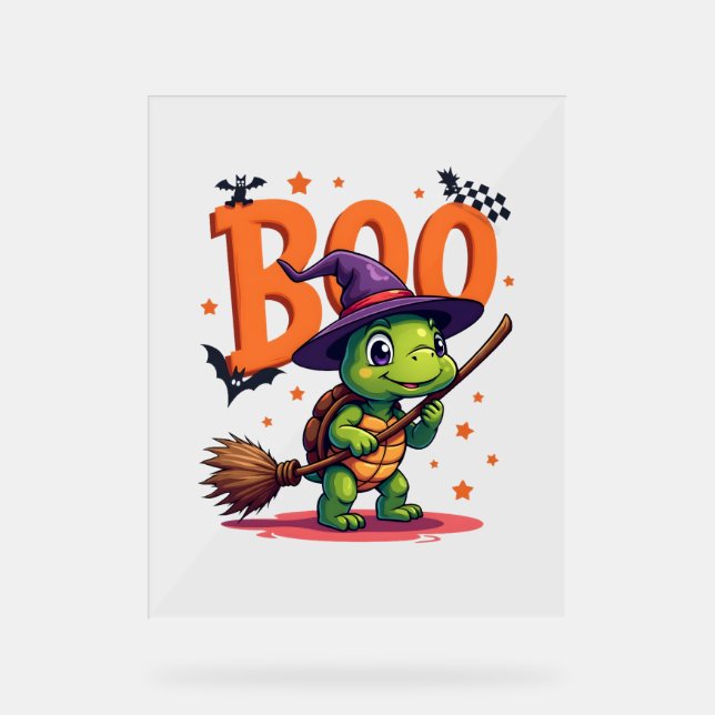 Turtle Tortoise Boo Witch Trick Or Treat Halloween Acrylic Sign (Front)