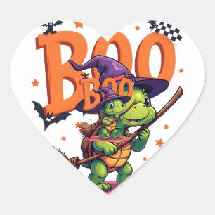 Turtle Tortoise Boo Witch Trick Or Treat Halloween Heart Sticker