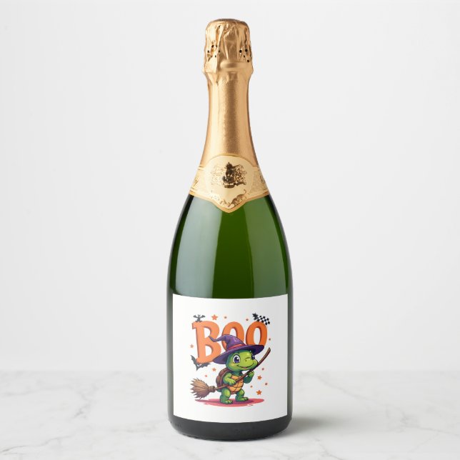 Turtle Tortoise Boo Witch Trick Or Treat Halloween Sparkling Wine Label (Front)