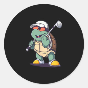 Turtle Tortoise Playing Golf Golfer Golfing Classic Round Sticker