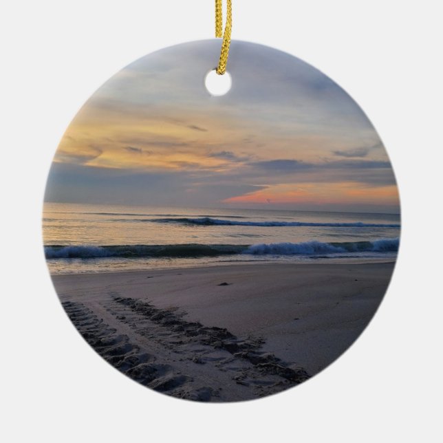 Turtle Tracks at Sunrise Ceramic Tree Decoration (Front)