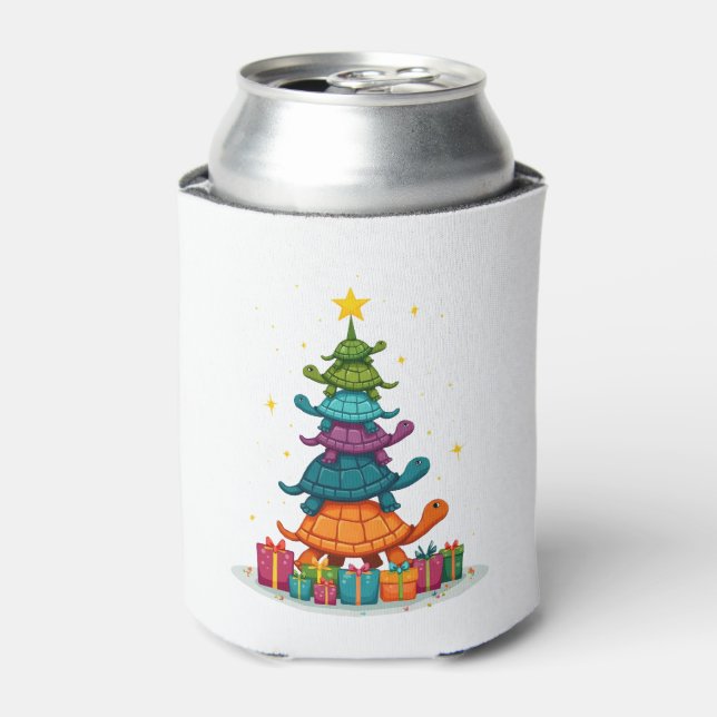 Turtle Tree Christmas Tree Adorable Turtle Christm Can Cooler (Can Front)