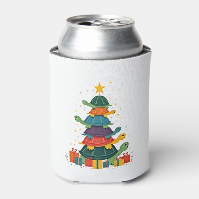Turtle Tree Christmas Tree Adorable Turtle Christm Can Cooler (Can Front)