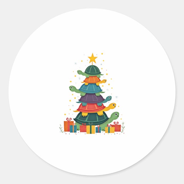 Turtle Tree Christmas Tree Adorable Turtle Christm Classic Round Sticker (Front)