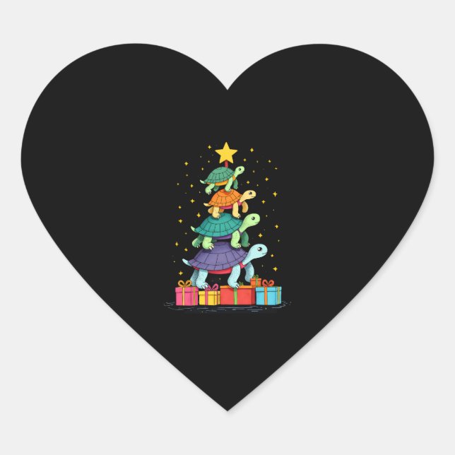Turtle Tree Christmas Tree Adorable Turtle Christm Heart Sticker (Front)