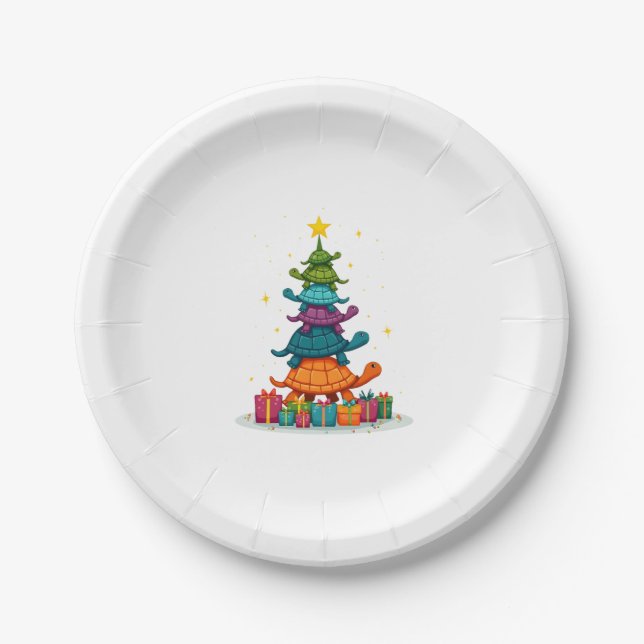 Turtle Tree Christmas Tree Adorable Turtle Christm Paper Plate (Front)