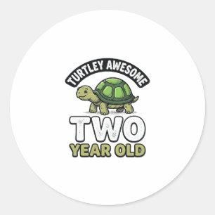 Turtle Two Year Old Birthday Vintage Engraving Shi Classic Round Sticker