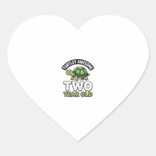Turtle Two Year Old Birthday Vintage Engraving Shi Heart Sticker