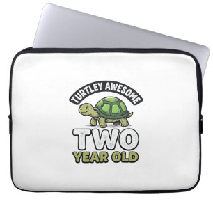 Turtle Two Year Old Birthday Vintage Engraving Shi Laptop Sleeve