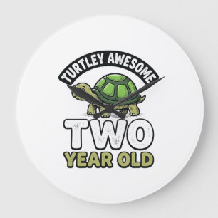 Turtle Two Year Old Birthday Vintage Engraving Shi Large Clock