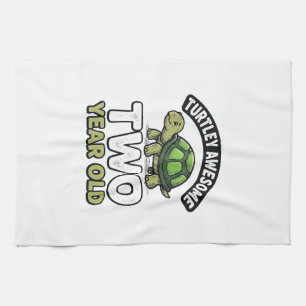 Turtle Two Year Old Birthday Vintage Engraving Shi Tea Towel