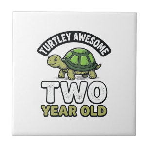 Turtle Two Year Old Birthday Vintage Engraving Shi Tile