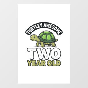 Turtle Two Year Old Birthday Vintage Engraving Shi Window Cling