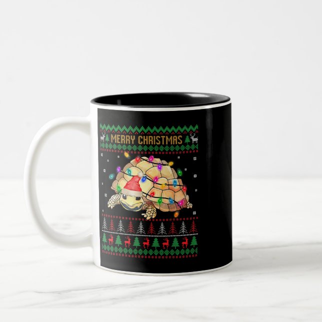 Turtle Ugly Christmas Sweater Santa Turtle Christm Two-Tone Coffee Mug (Left)