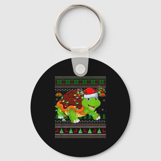 Turtle Ugly Christmas Sweaters Holiday Santa Cute  Key Ring (Front)