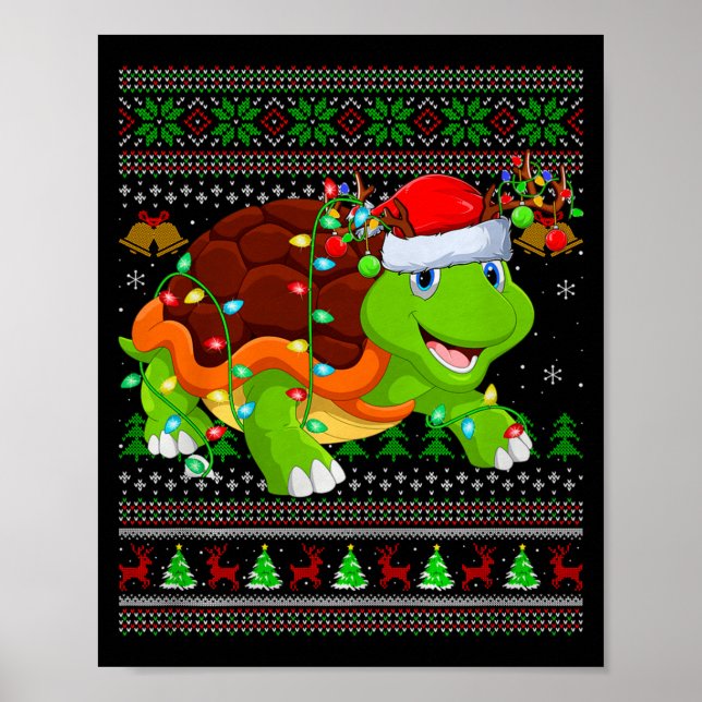 Turtle Ugly Christmas Sweaters Holiday Santa Cute  Poster (Front)
