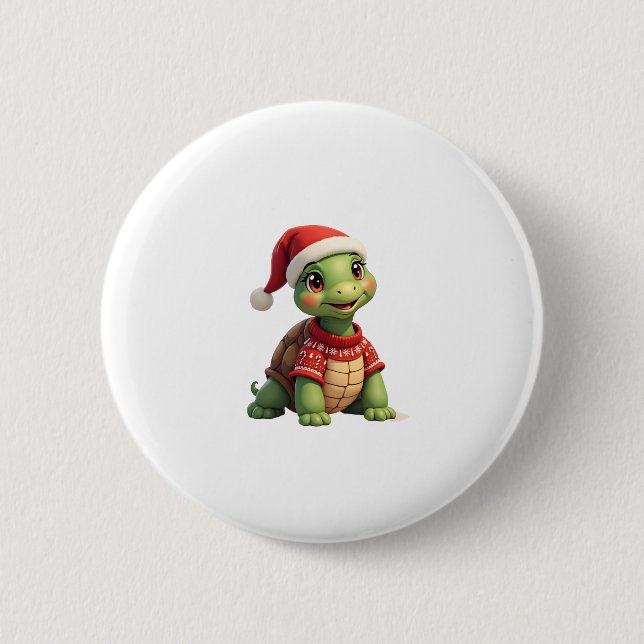 Turtle Ugly Sweater Santa Hat Christmas T-Shirt (1 6 Cm Round Badge (Front)