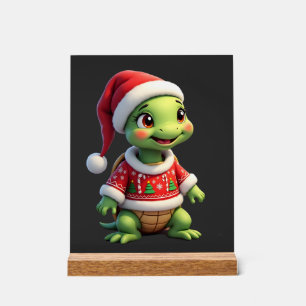 Turtle Ugly Sweater Santa Hat Christmas T-Shirt (1 Acrylic Sign