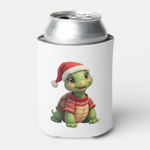 Turtle Ugly Sweater Santa Hat Christmas T-Shirt (1 Can Cooler