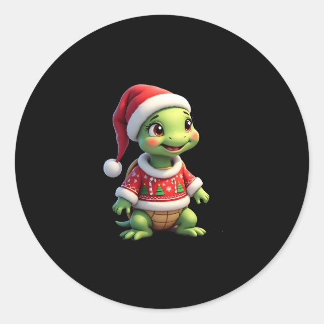 Turtle Ugly Sweater Santa Hat Christmas T-Shirt (1 Classic Round Sticker (Front)