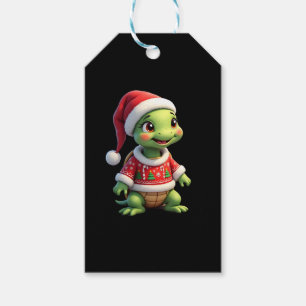 Turtle Ugly Sweater Santa Hat Christmas T-Shirt (1 Gift Tags