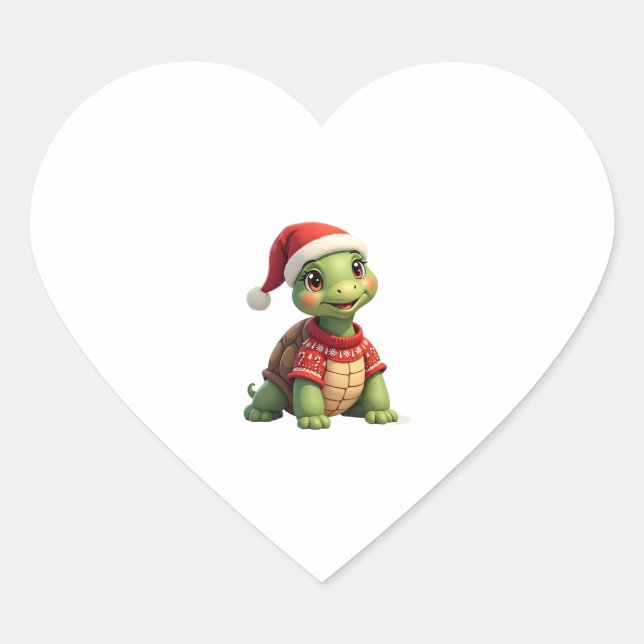 Turtle Ugly Sweater Santa Hat Christmas T-Shirt (1 Heart Sticker (Front)