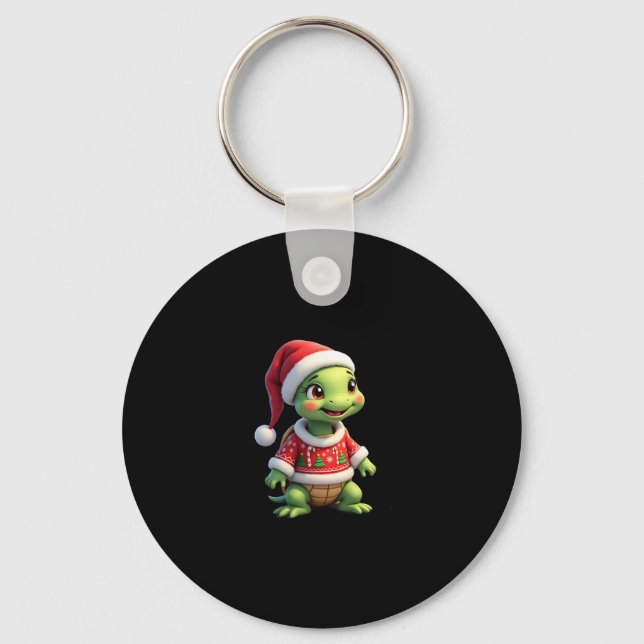 Turtle Ugly Sweater Santa Hat Christmas T-Shirt (1 Key Ring (Front)