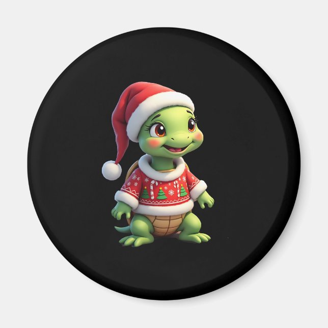 Turtle Ugly Sweater Santa Hat Christmas T-Shirt (1 Magnet (Front)