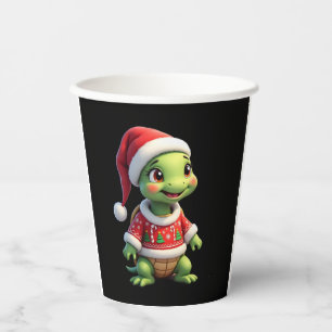 Turtle Ugly Sweater Santa Hat Christmas T-Shirt (1 Paper Cups