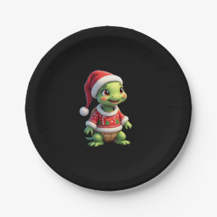 Turtle Ugly Sweater Santa Hat Christmas T-Shirt (1 Paper Plate