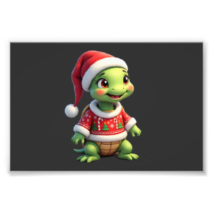 Turtle Ugly Sweater Santa Hat Christmas T-Shirt (1 Photo Print