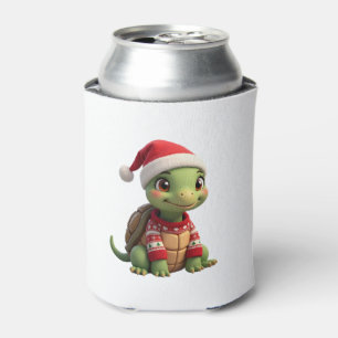 Turtle Ugly Sweater Santa Hat Christmas T-Shirt (2 Can Cooler