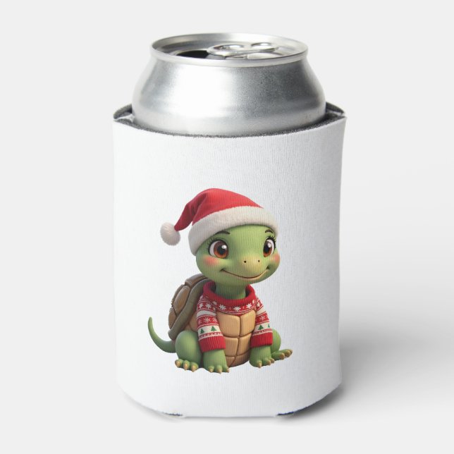 Turtle Ugly Sweater Santa Hat Christmas T-Shirt (2 Can Cooler (Can Front)