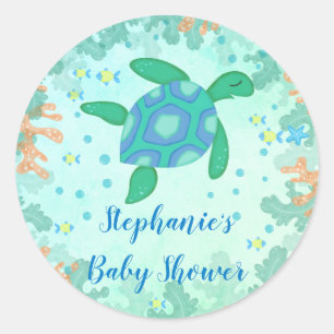 Turtle Under The Sea Baby Shower Classic Round Sticker
