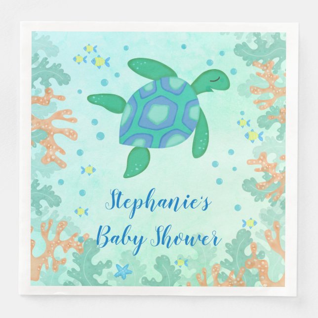 Turtle Under The Sea Baby Shower Napkin (Front)