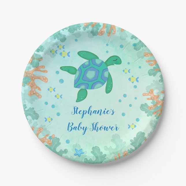 Turtle Under The Sea Baby Shower Paper Plate (Front)