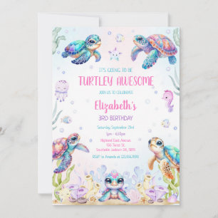 Turtle Under the Sea Ocean Theme Birthday Invitation