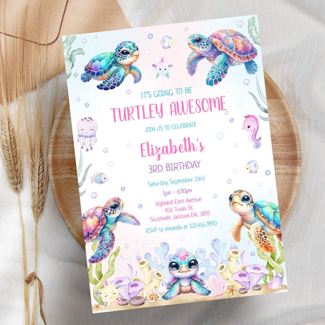 Turtle Under the Sea Ocean Theme Birthday Invitation (Creator Uploaded)