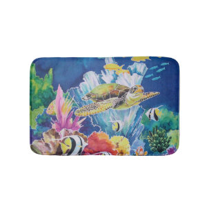 Turtle Underwater Scene Fish Tropical Bath Mat