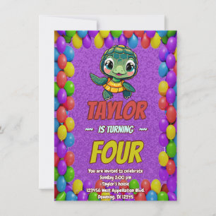Turtle Unique Personalised Birthday Invite Kids