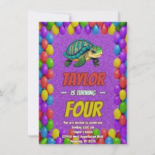 Turtle Unique Personalised Birthday Invite Kids