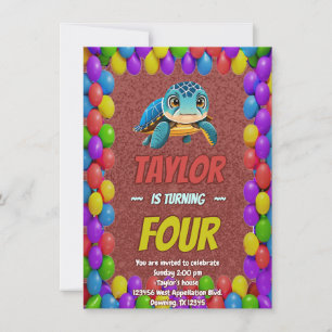 Turtle Unique  Personalised Birthday Invite Kids