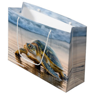 Turtle Walking On Wet Beach Sand Large Gift Bag