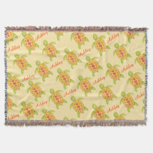 Turtle watercolor art name pattern yellow throw