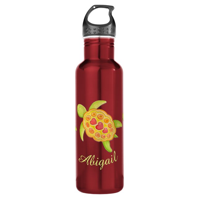 Turtle watercolor art named drinks bottle (Front)