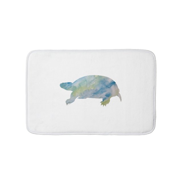 Turtle Watercolor Painting Bath Mat (Front)
