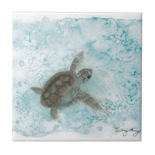 Turtle Watercolor Painting Tile