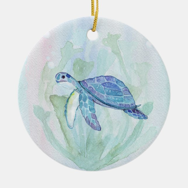 TURTLE WATERCOLOR PASTEL PERSONALIZED Ornament (Front)