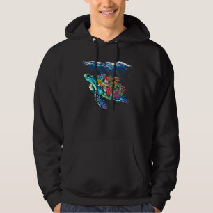 Turtle Watercolor Sea Ocean UnderWater Blue Mushro Hoodie
